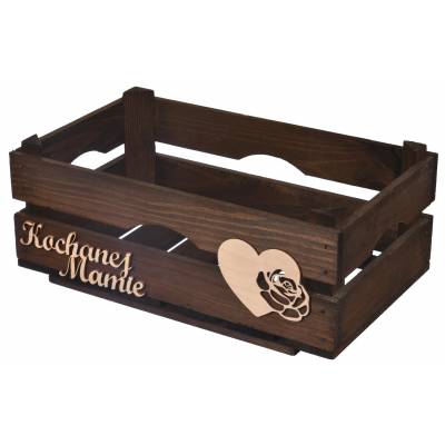 drewniana brązowa skrzynka z napisem kochanej mamie
